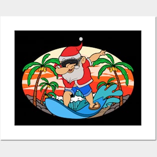 Funny Surfing Santa Claus Dabbing Tropical Christmas In July Posters and Art